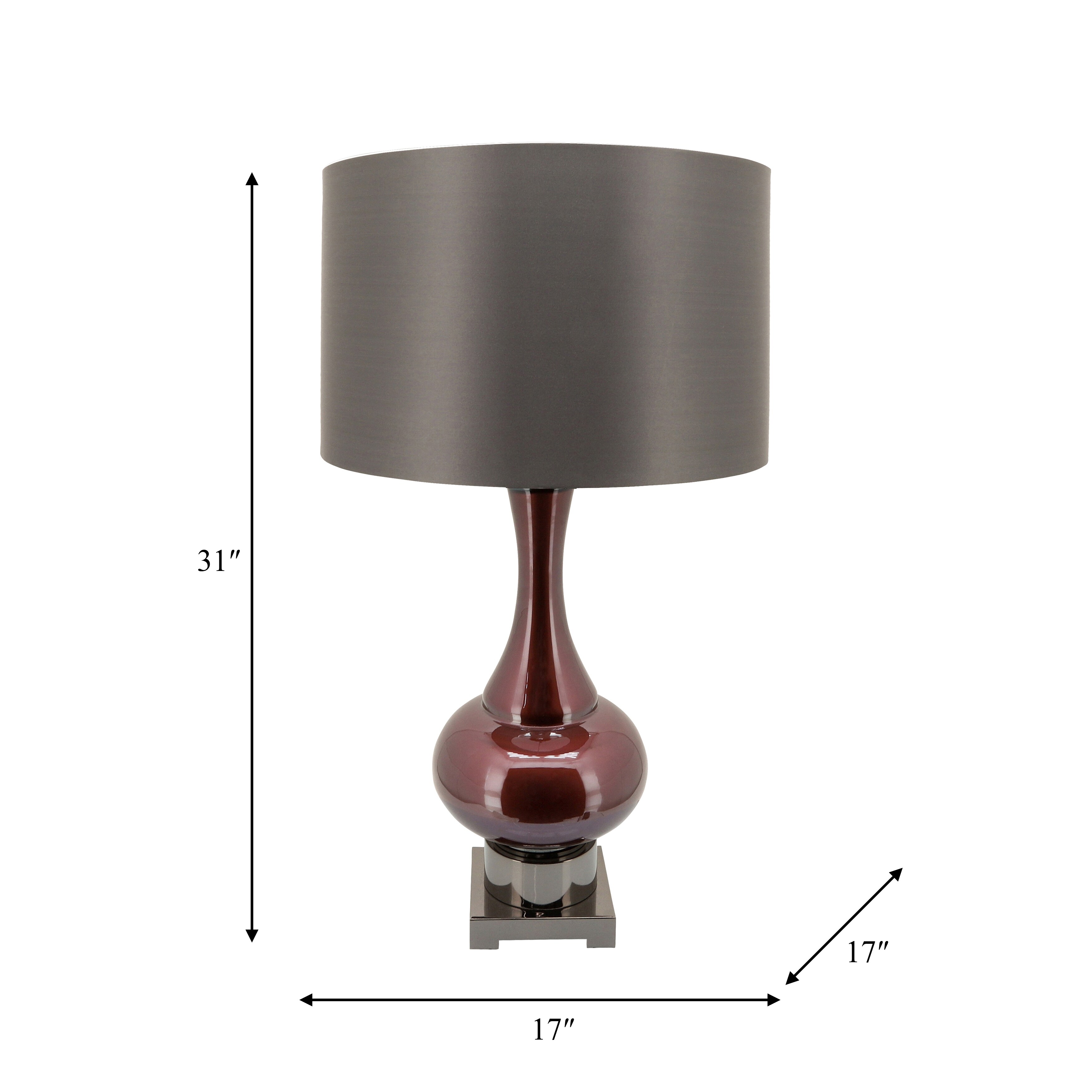 Sagebrook Home Glass Genie Bottle Table Lamp, Burgundy Metal