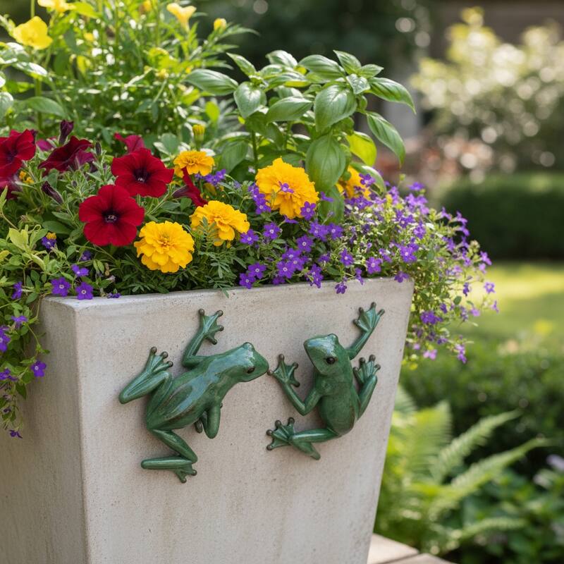 HomeRoots Set of Two Stone Garden Green Frog Resin Hanging Dimensional Sculptures - Green - 7.75 in. x 7.50 in. x 3.25 in.