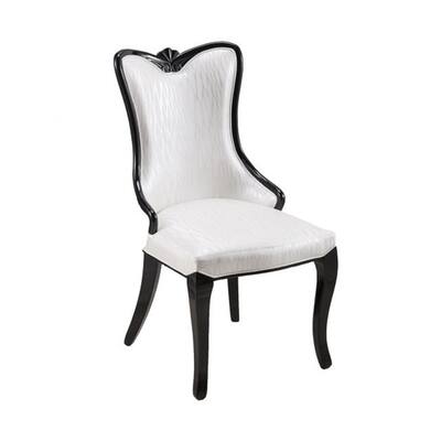 Black/White Faux Leather Upholstered Wood Frame Dining Chair, Set of 2, Sturdy Dining Chair for Dining Rooms - 17.5