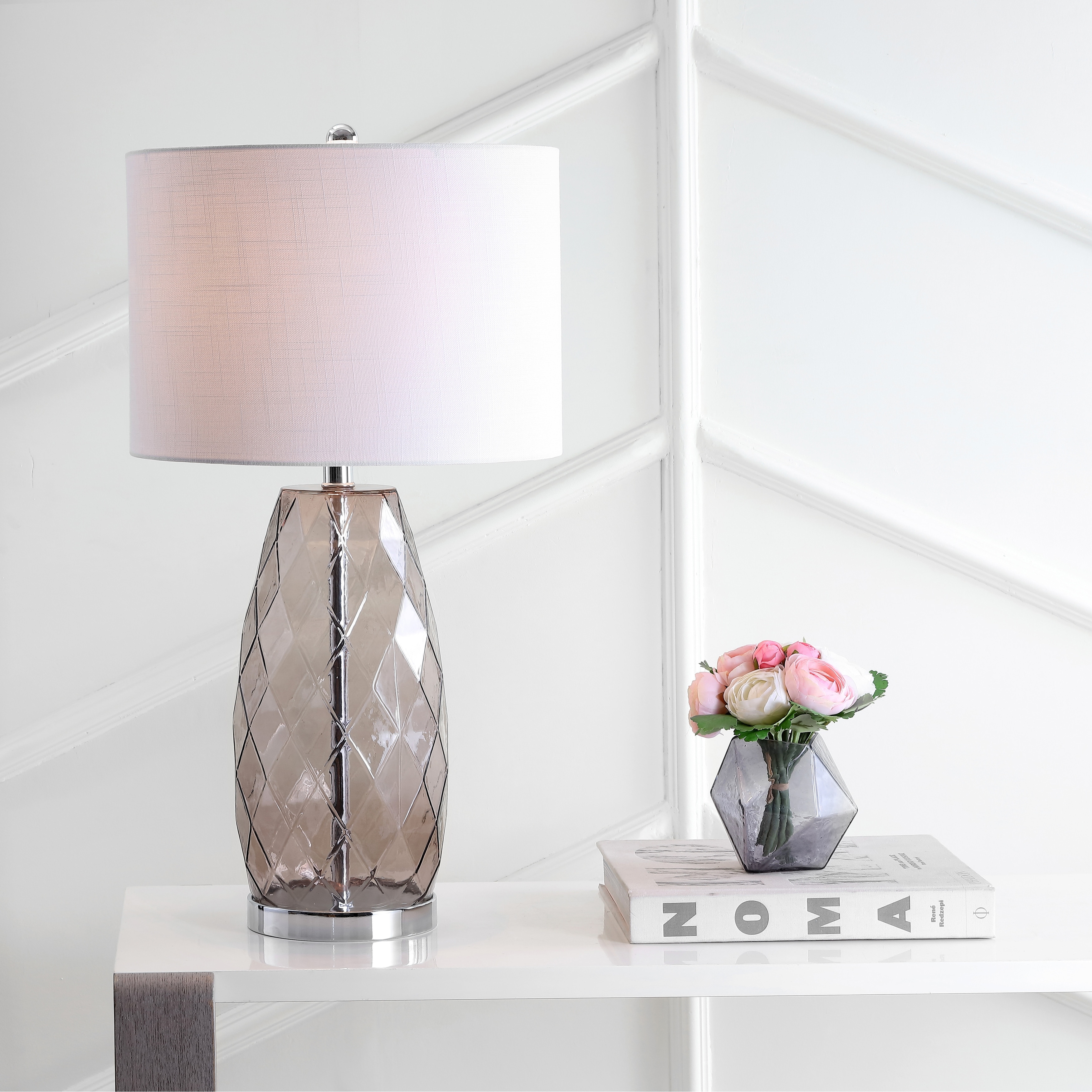 JONATHAN Y Night 26.5" Glass/Metal LED Table Lamp, Smoked Gray