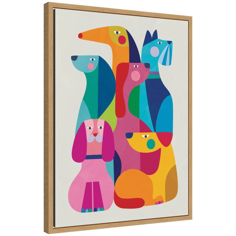 Kate and Laurel Modern Abstract Dogs by Rachel Lee Framed Canvas Wall Art Print - 18 x 24 - Brown