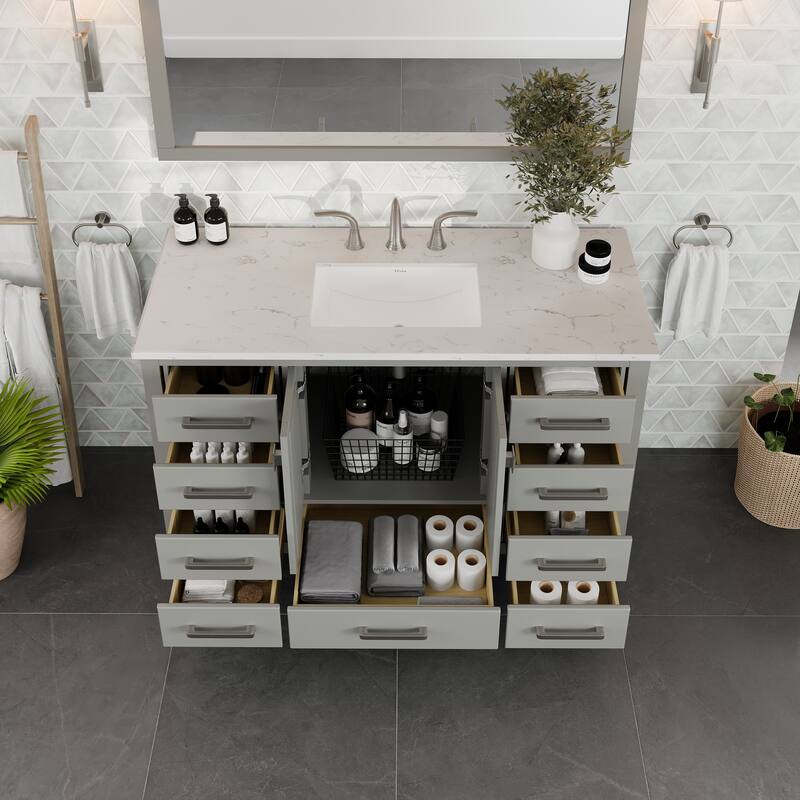 Eviva Aberdeen 42"W x 22"D Bath Vanity with Carrara Quartz Top