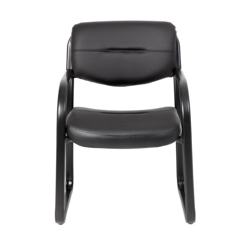 Kate Guest Armchair with Sled Base, Steel Frame, Black Faux Leather