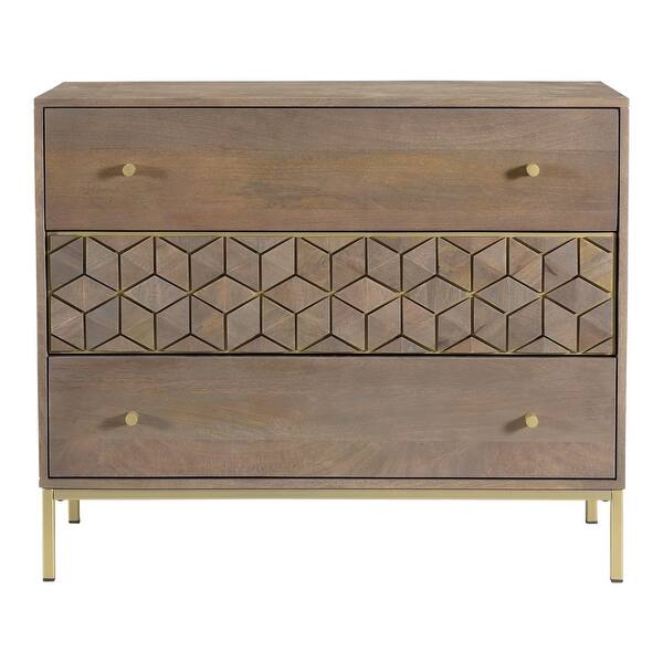 Aurelle Home Corine Modern Mango Wood And Brass 3 Drawer Chest Overstock 31247244