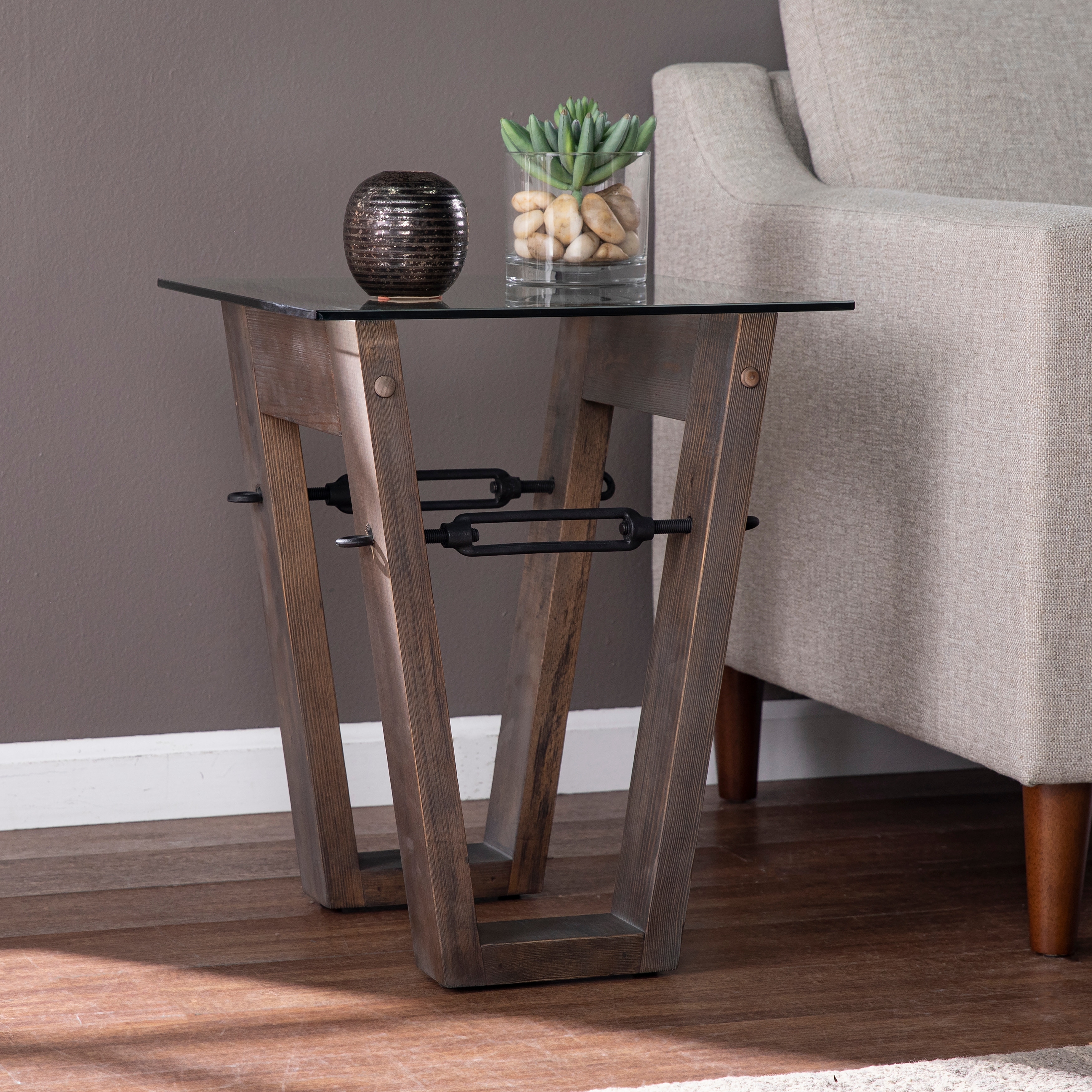 Living accents prescott square cheap brown glass side table