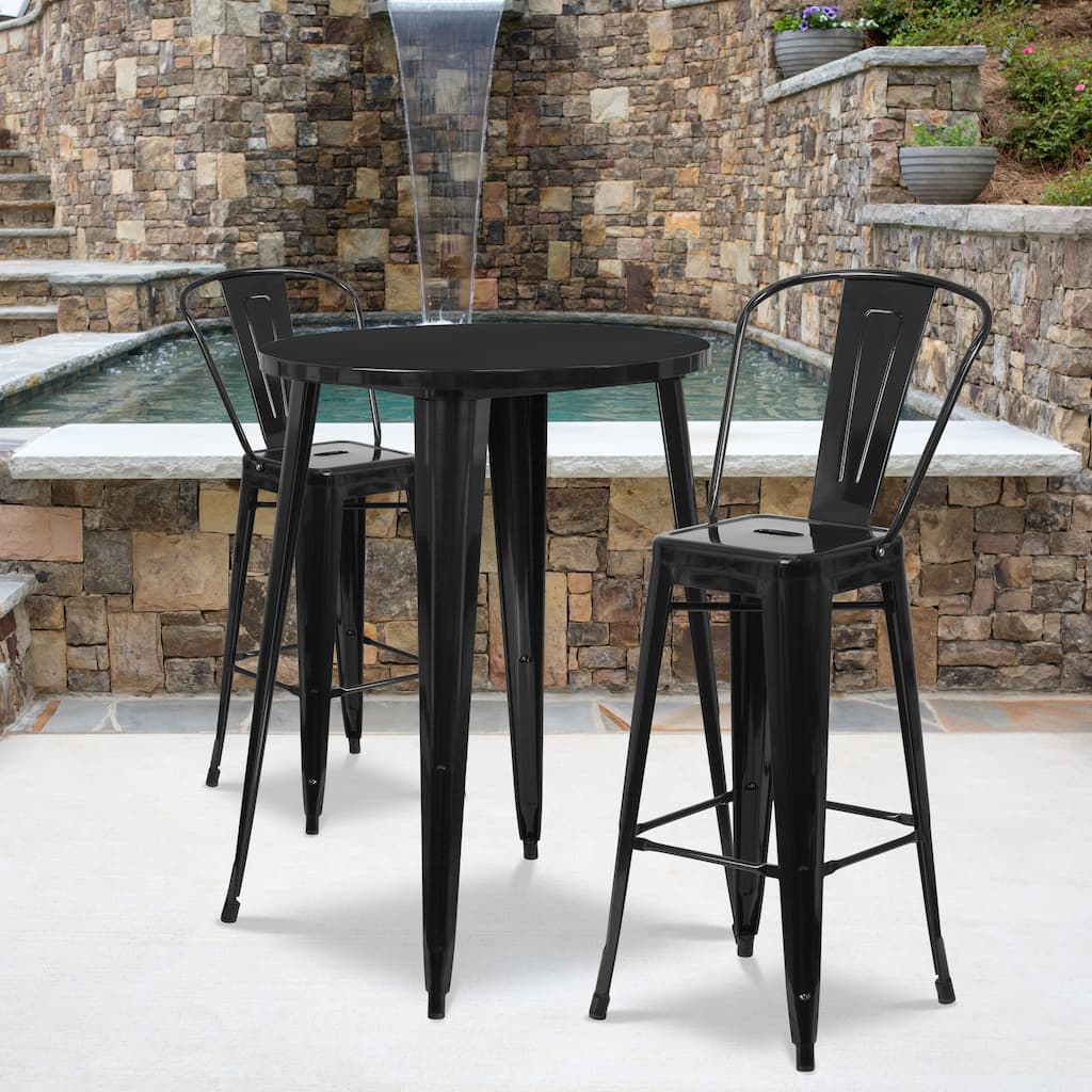 30'' Round Metal Indoor-Outdoor Bar Table Set with 2 Cafe Stools - 30"W x 30"D x 41"H