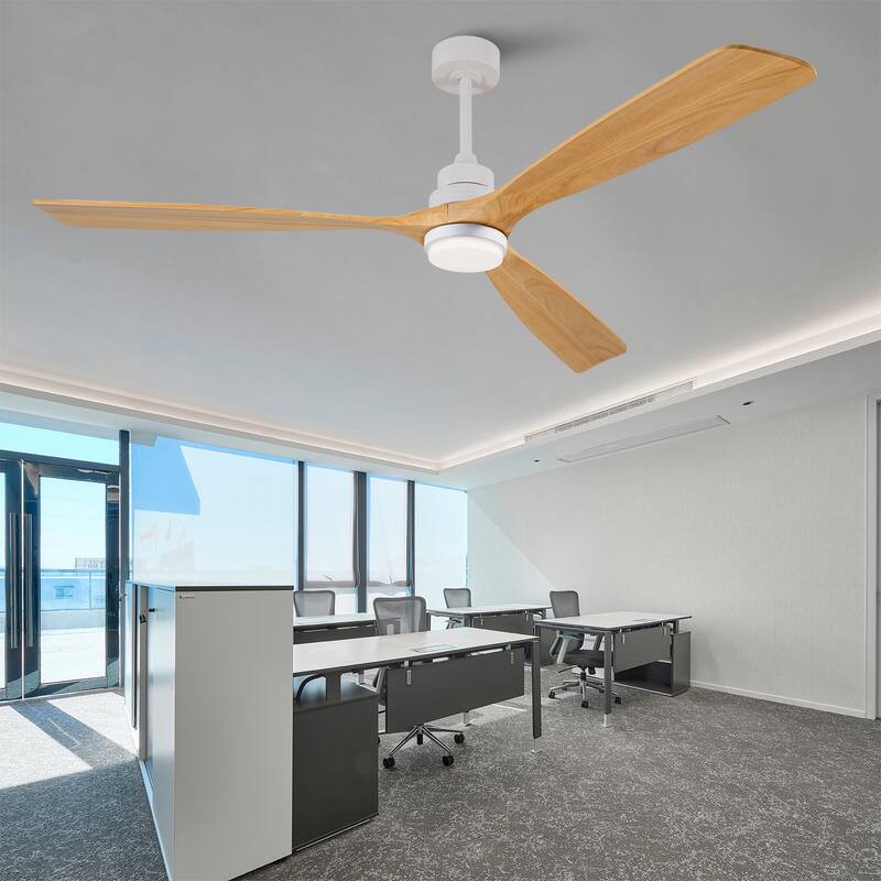 72 Inch Modern Ceiling Fan With 3 Color Dimmable 3 Solide Wood Blades Remote Control Reversible DC Motor With LED Light