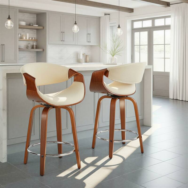 Carson Carrington Sauda 24" Fixed-Height Counter Stools with Bent Wood Legs & Round Footrest (Set of 2)