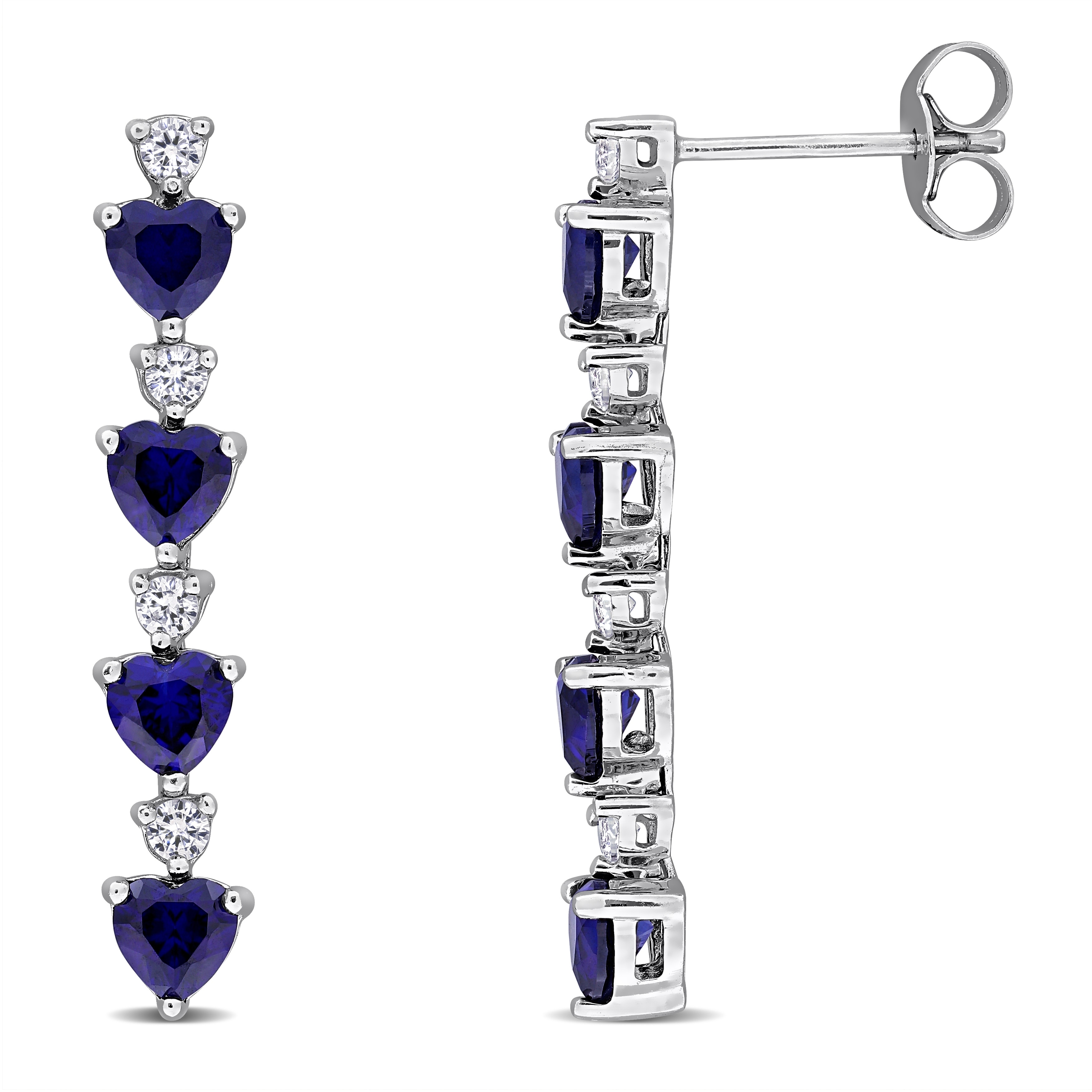 Miadora Created Sapphire Linear Drop Earrings Sterling Silver