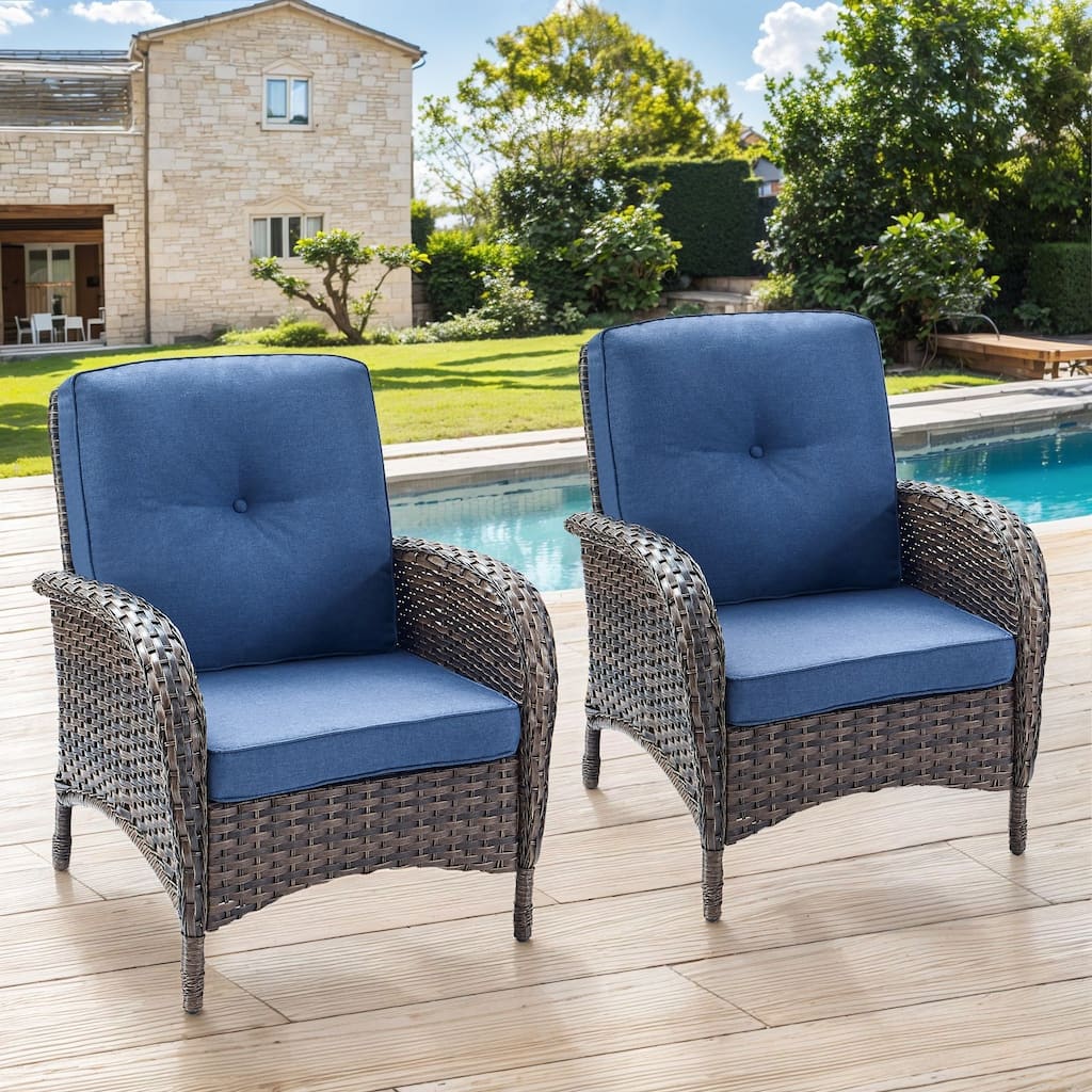 Gymojoy Stylish High Back Outdoor Wicker Dining Chairs Set of 2