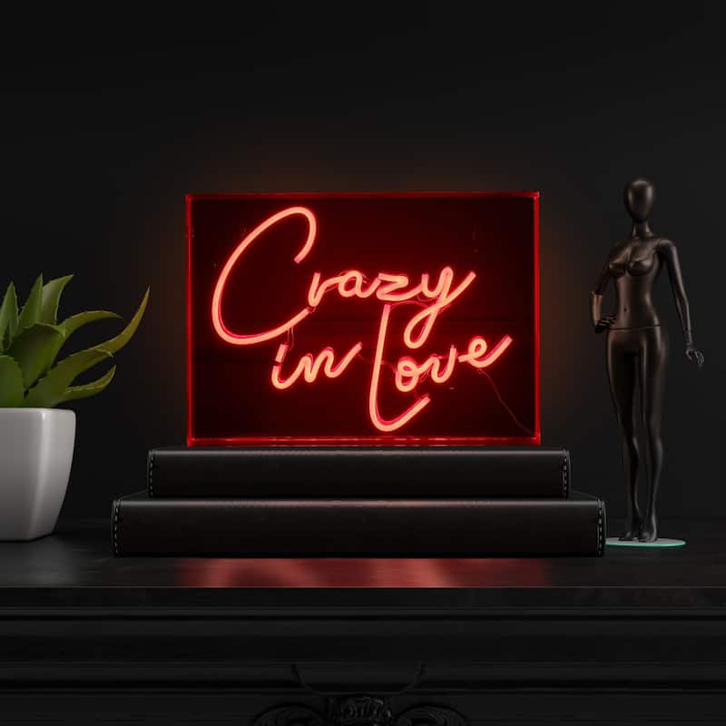 Crazy In Love 14" X 10" Contemporary Glam Acrylic Box USB Operated LED Neon Light, Red by JONATHAN Y - 14" X 10"