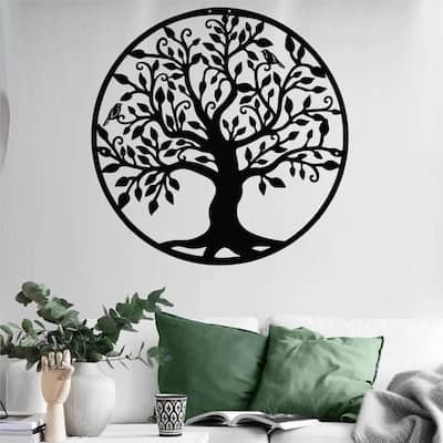 Family Tree Metal Wall Decor for Home and Outside - Wall-Mounted Geometric Wall Art Decor
