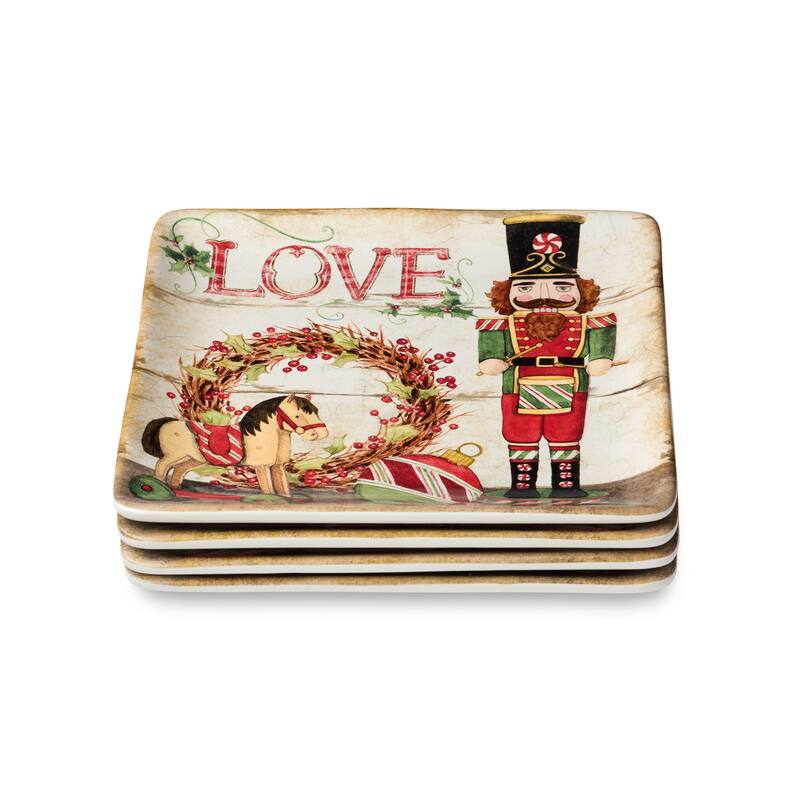 Certifed International Nutcracker Parade Set of 4 Dessert/Salad Plates 8.5" 4 Assorted Designs - 8.5 L x 8.5 W x 0.75 H