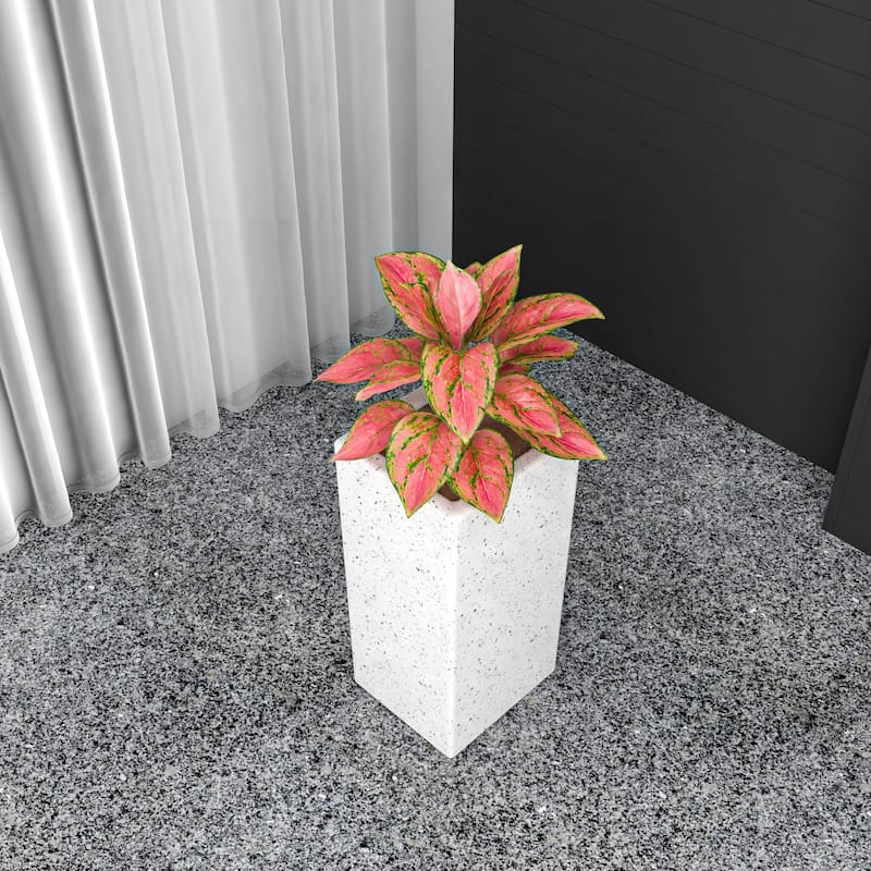 Modern Tall Square in Fiberstone and MGO Clay Planter Terra Series - 24 Inch - Dotted White