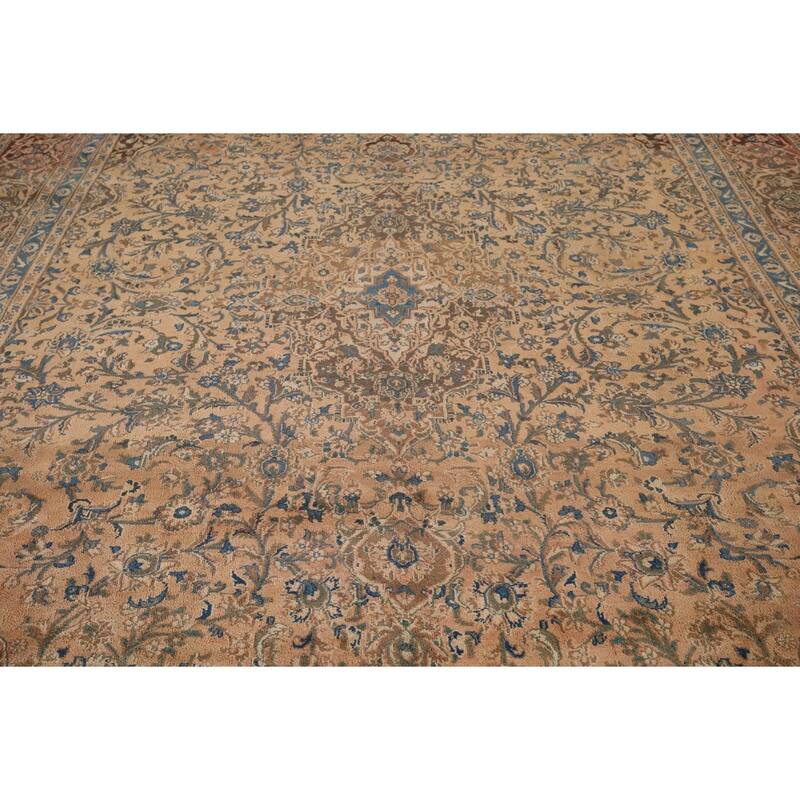 Traditional Mashad Vintage Persian Rug Hand-Knotted Wool Carpet - 9'8" x 12'5"