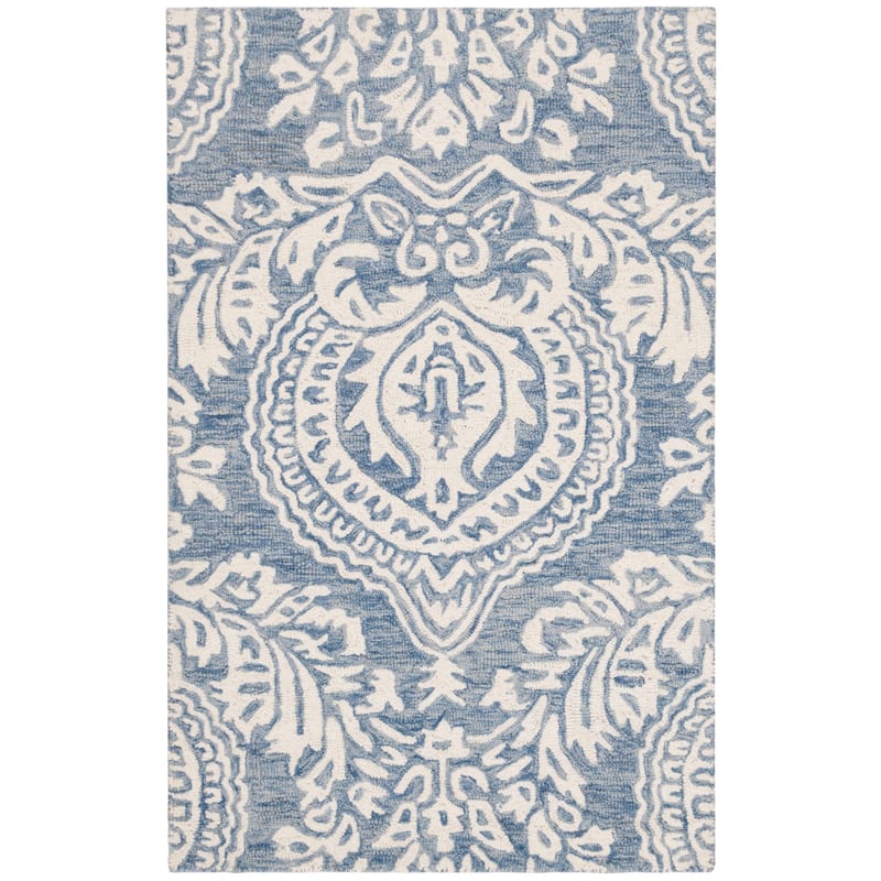SAFAVIEH Handmade Micro-Loop Tressy Wool Rug - 2'6" x 4' - Blue/Ivory