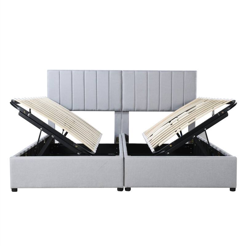 Twin/King Size Upholstered Platform Bed Frame a Hydraulic Storage System, Lift Up Storage Bed with Headboard and Slats Support