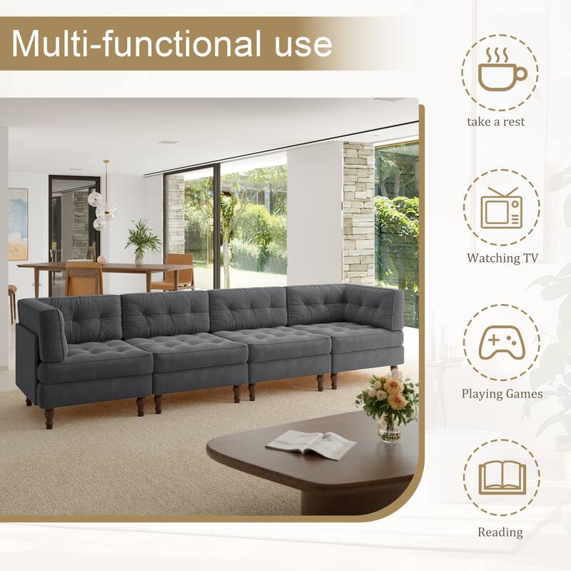 Oversized Modular Sectional Corduroy Fabric Tufted Sofa