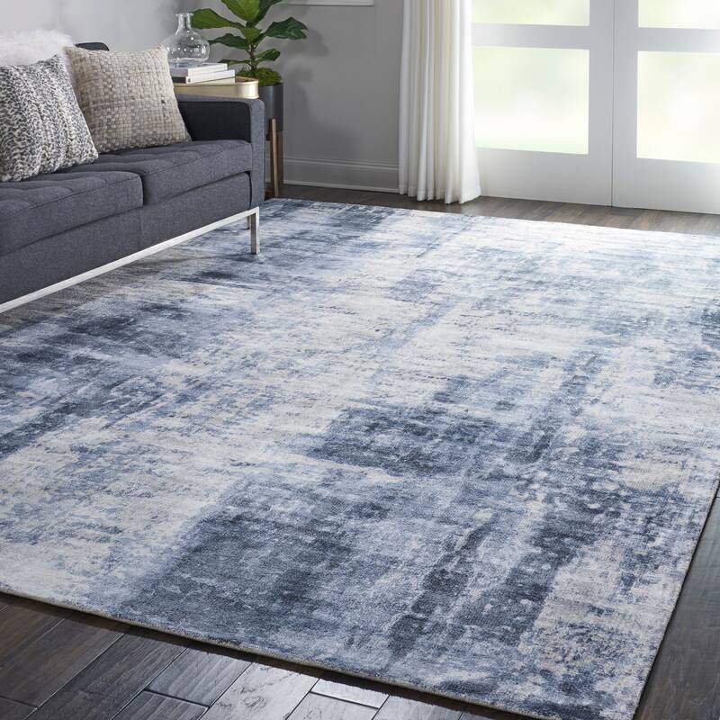 Vintage Abstract Modern Area Rug - 8' x 11' - Blue - Runner/Rectangle
