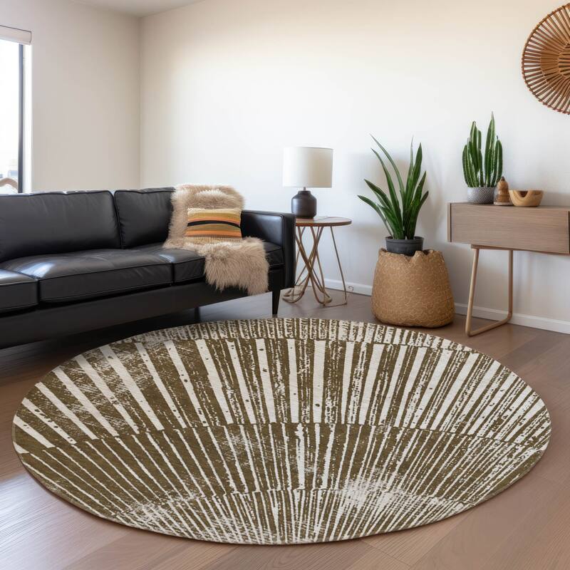 Premium Washable Super Soft Modern Starburst Mayfield Rug - Chocolate - 8' x 8' - Round