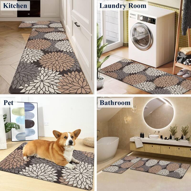 Anti Fatigue Kitchen Rug Sets 2 Piece Non Slip Kitchen Mats - 17.3"x48"+17.3"x28"-0.4"Th