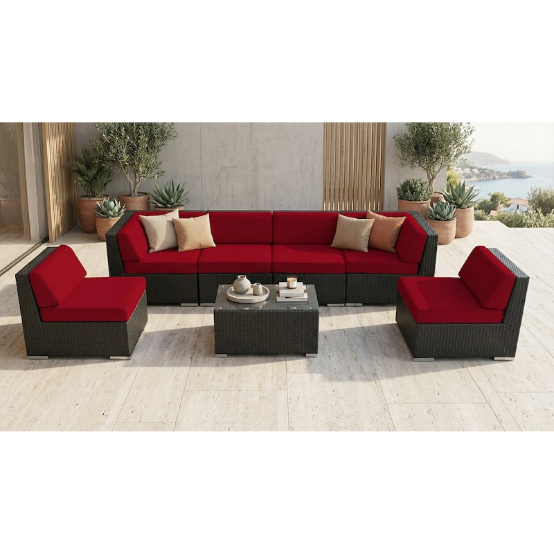 Ohana Outdoor 7-pc. Cushioned Black Wicker Conversation Set - No Assembly - Red