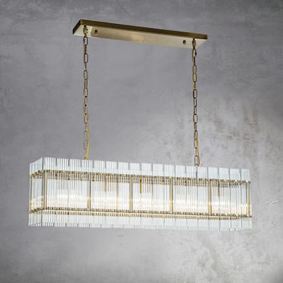 CraftHome 5-Light Modern Square Antique Gold Handmade Glass Chandelier for Dining Room - L 38"