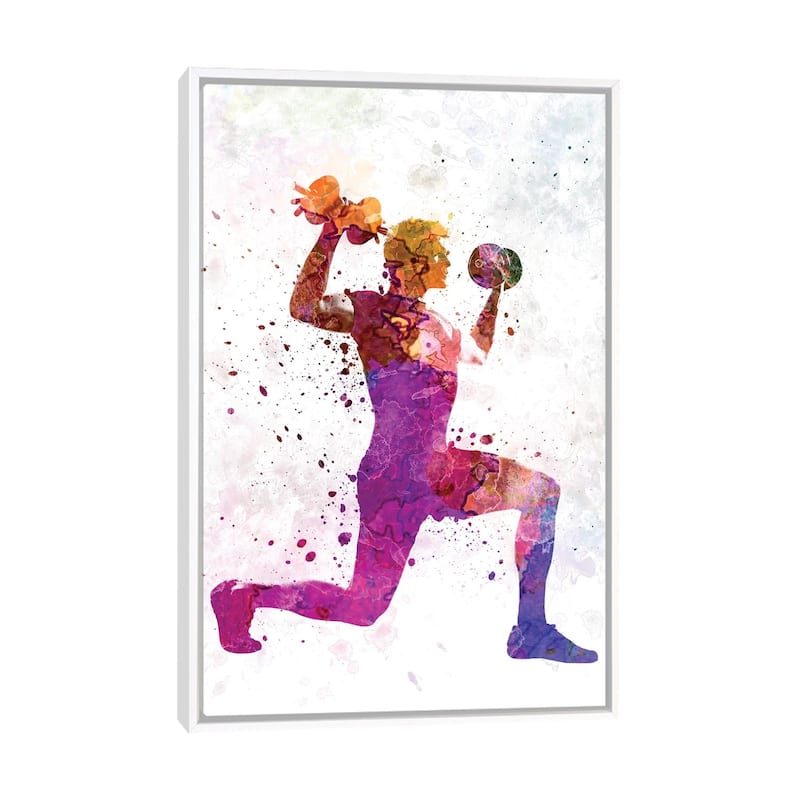 iCanvas "Man Exercising Weight Training Workout Fitness" by Paul Rommer Framed Canvas Print - White - 40x26