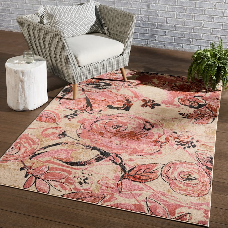 Hermione Indoor/ Outdoor Floral Pink/ Beige Area Rug