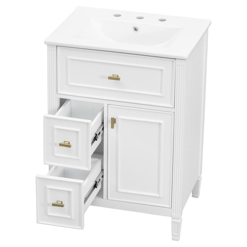 Roomfitters 24" Bathroom Vanity with Sink, Solid Wood Frame, Flip Drawer, 2 Side Drawers & Adjustable Shelf