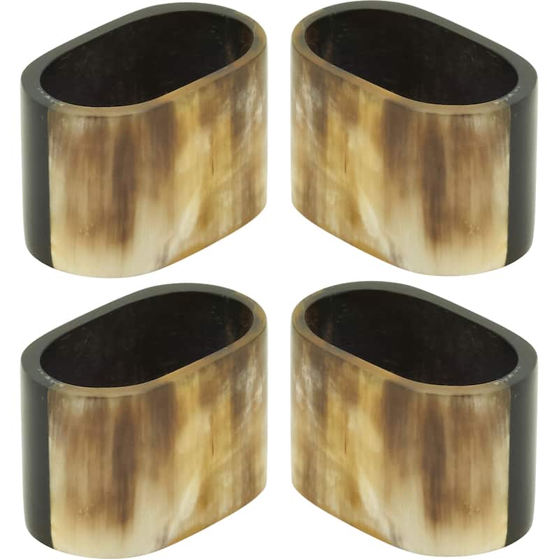 Oval Design Horn Napkin Rings (Set of 4) - Brown