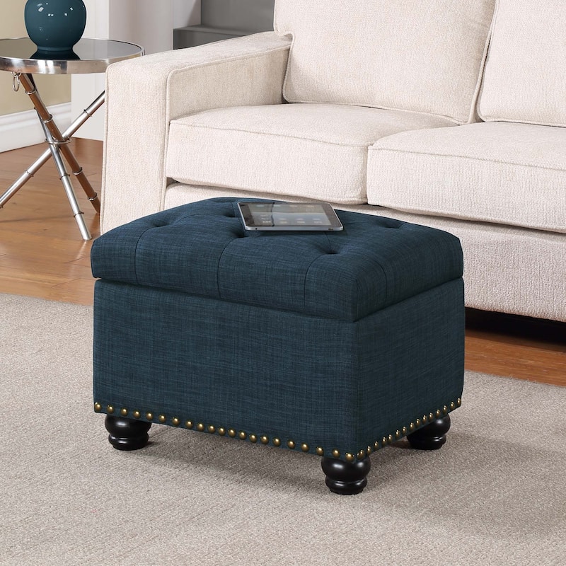 Convenience Concepts Designs4Comfort 5th Avenue Storage Ottoman - Dark Blue Fabric