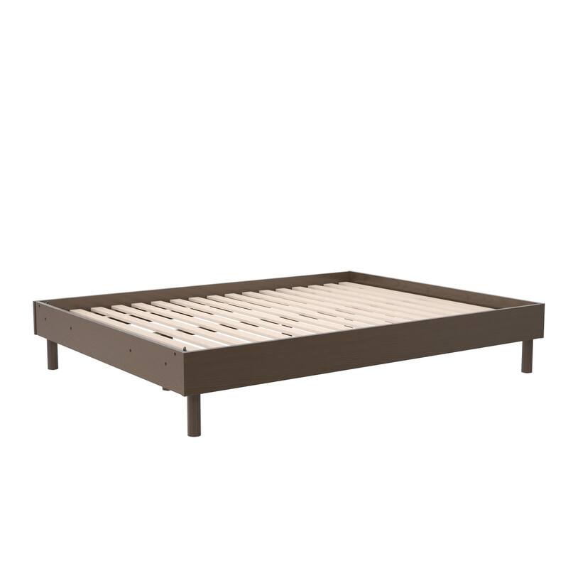 Roomfitters Cologne Tool-Less Wood Platform Bed Frame, Low Profile Rustic Design, Walnut