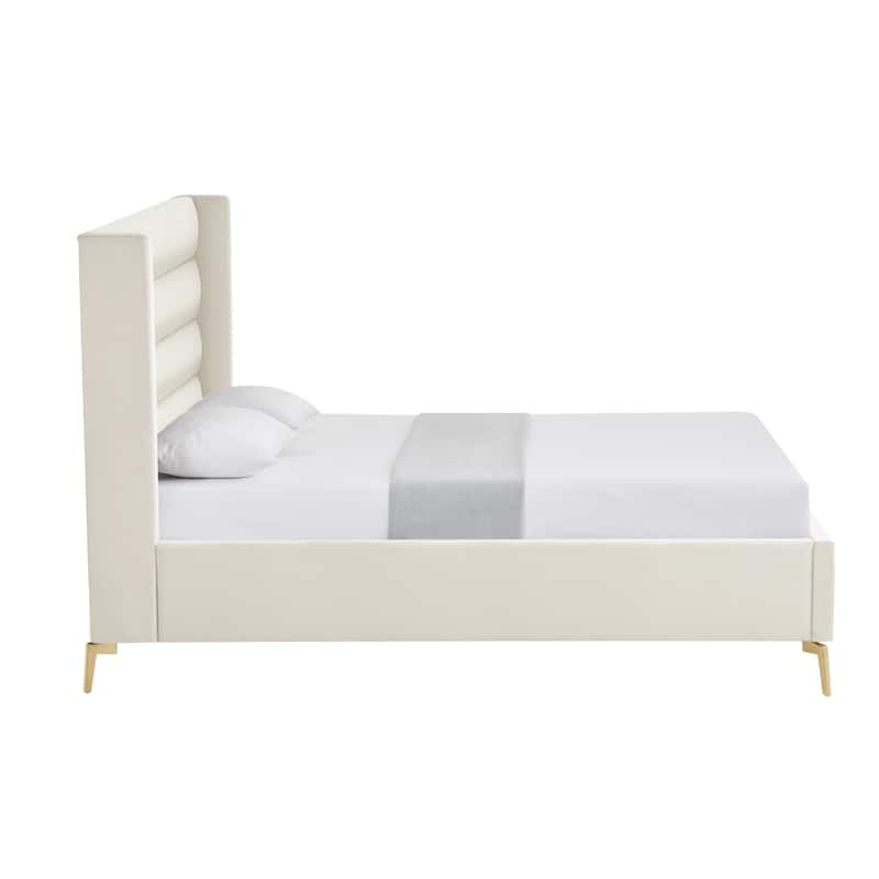 HomeRoots Cream Velvet Upholstered Full Bed Frame