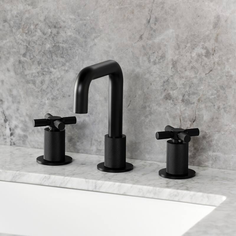 Kingston Brass Convergent Two-Handle 3-Hole Deck Mount Widespread Bathroom Faucet with Push Pop-Up Drain