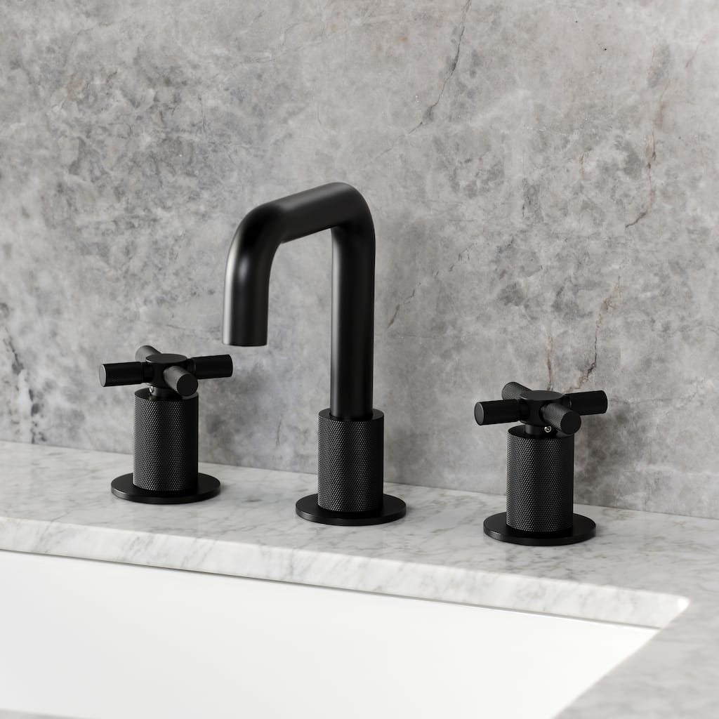Kingston Brass Convergent Two-Handle 3-Hole Deck Mount Widespread Bathroom Faucet with Push Pop-Up Drain