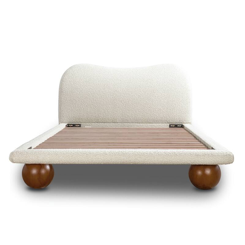 Poly and Bark Orbit Queen Size Bed in Froth White Boucle