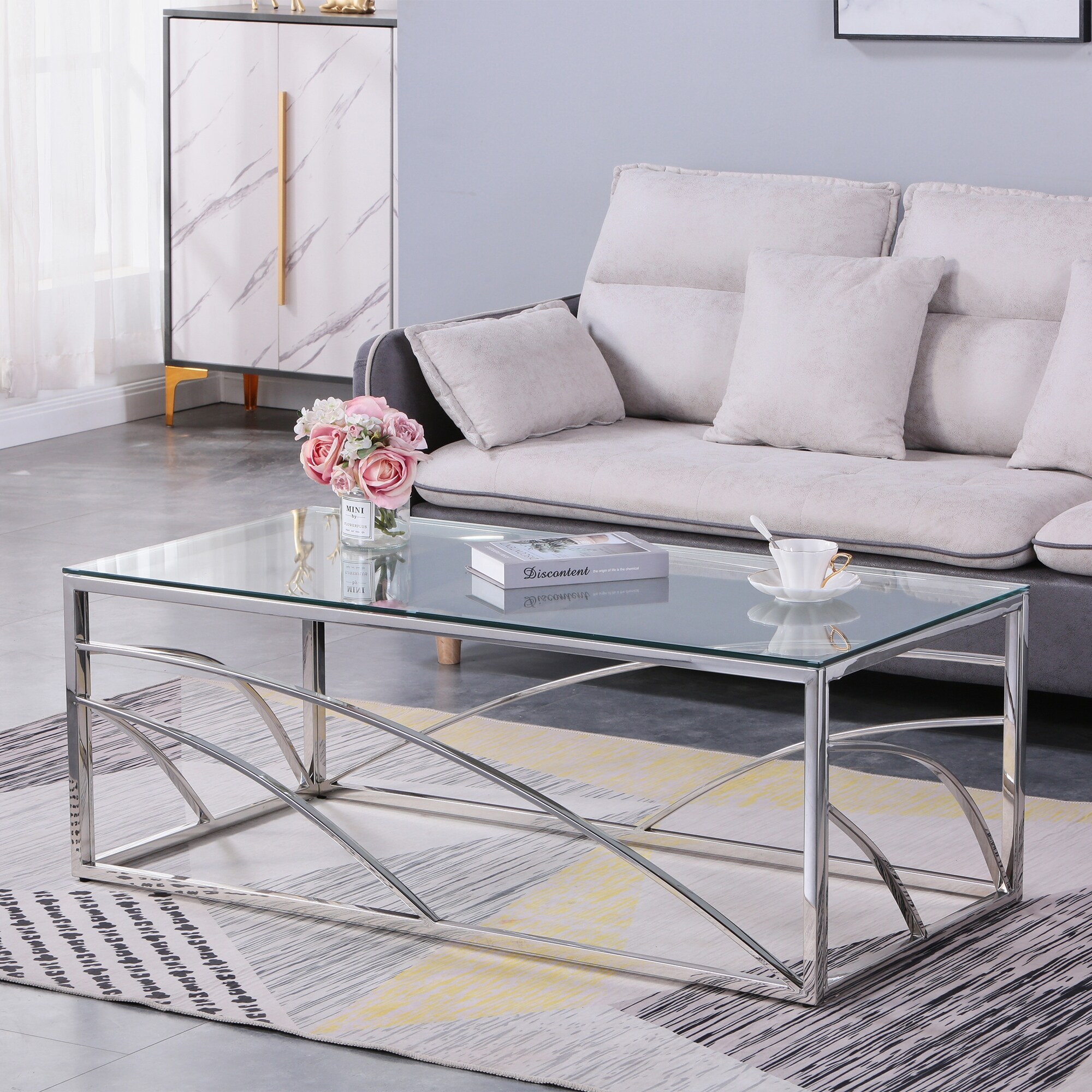 Silver and shop glass sofa table