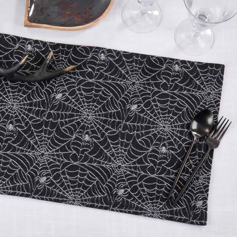 Recycled Jacquard Spider Web Placemat (Set of 4) - 13"x19" - Black - Set of 4 - 13"x19"