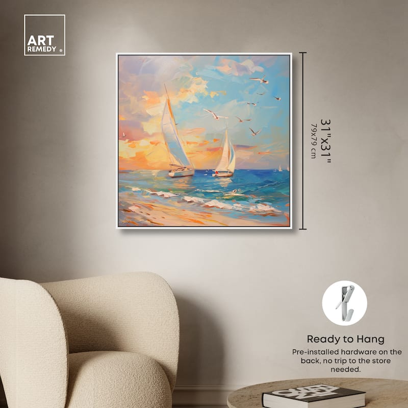 Art Remedy Sailboats In The Sunset Framed Sailing 1 Piece Canvas Wall Art