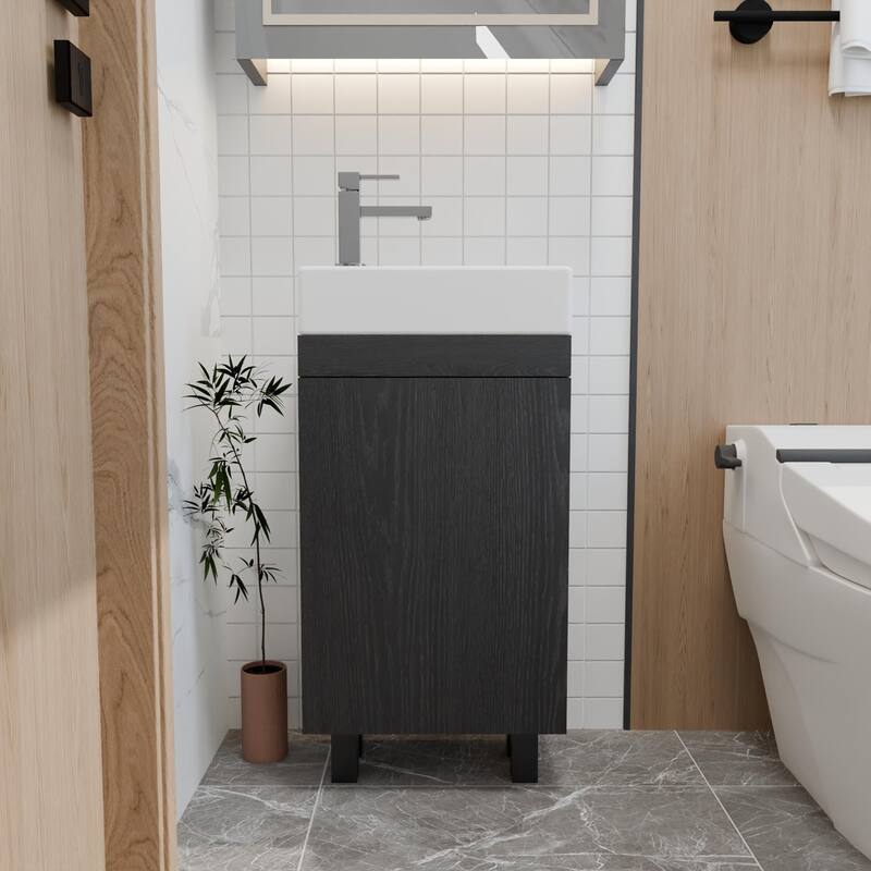 GDFStudio - Dominic 16-Inch Compact Freestanding Bathroom Vanity with Undermount Ceramic Sink and Smart Storage Cabinet