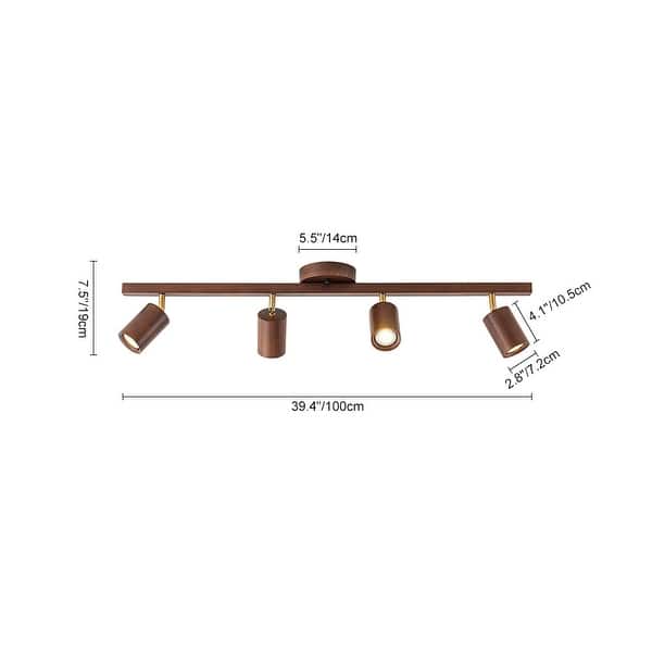 dimension image slide 1 of 3, 4-Light Walnut Wood Grain Adjustable Linear Track Light 39.4in