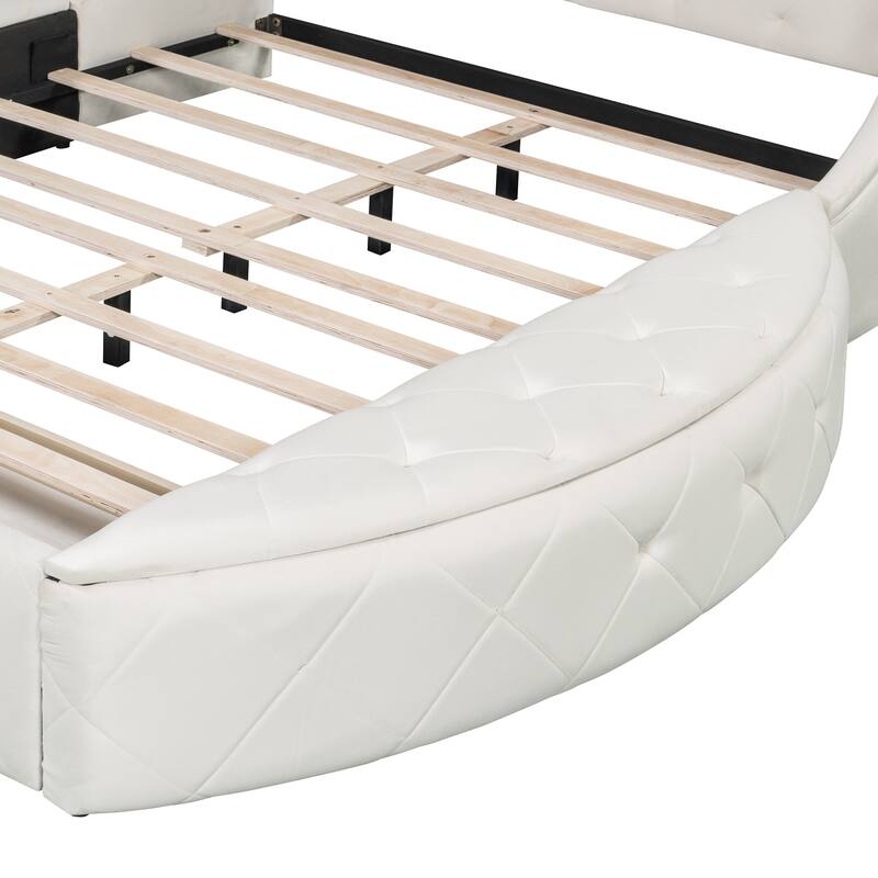 Queen Size Platform Bed with Drawer and 2 Side Storage Stool Velvet Upholstered Bed