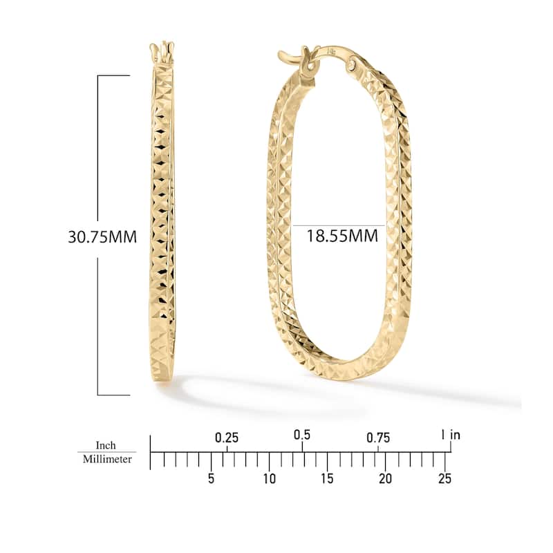 Clover 14K Yellow Gold Diamond-Cut Oval Hoop Earrings