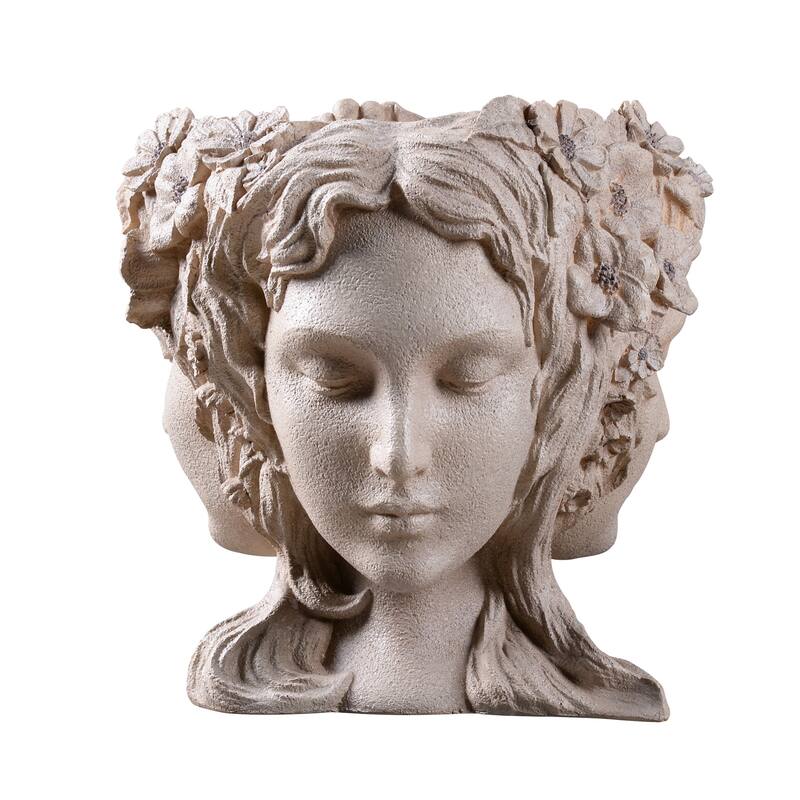 Lady Head Bust Outdoor Garden Planter Pot - 12.5" - Cream