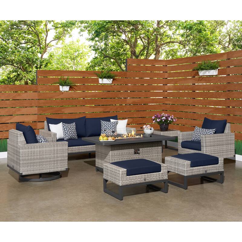 Milo Gray 7 Piece Sunbrella Outdoor Patio Motion Fire Set