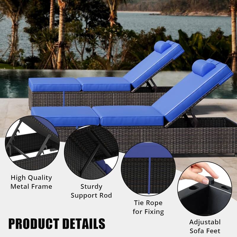 Patio Lounge Chairs with Foldable Tabletop and Adjustable Backrest Set of 2