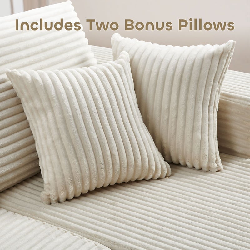 Meyreso No Assembly Required Long Plush L-Shaped Sectional Sofa with Round Nesting Coffee Tables