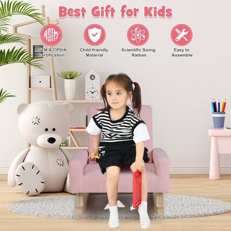 Kids Rocking Chair with Solid Wood Legs - 19.68" x 18.5" x 21.65"