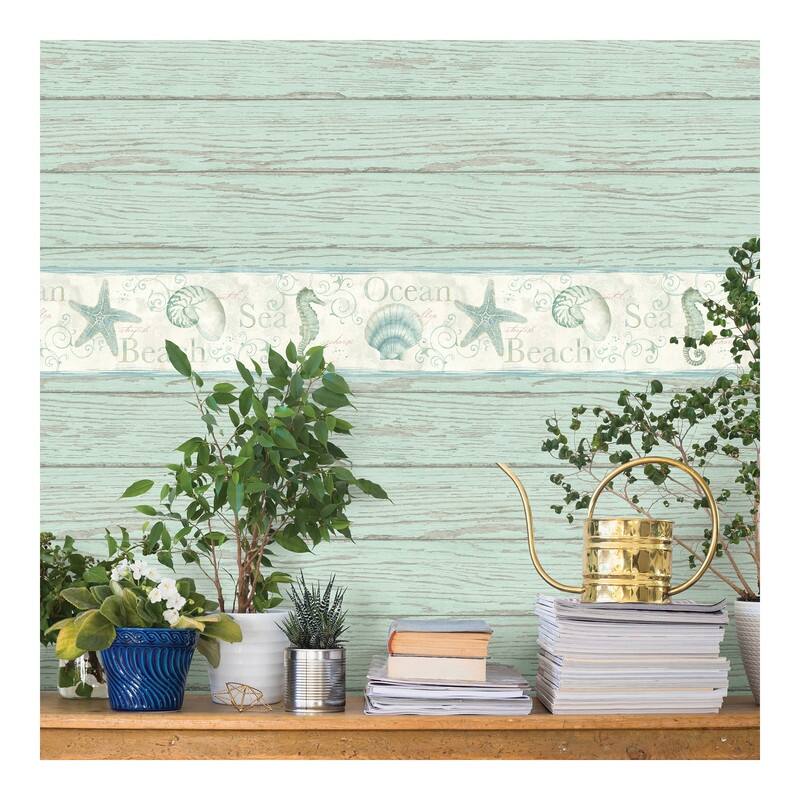 Chesapeake Rehoboth Mint Distressed Wood Wallpaper - 20.5 x 396 x 0.025